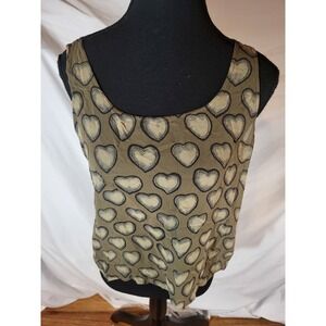 Dana Buchman Size 8 100% Silk Olive Green Heart Design Cami Camisole